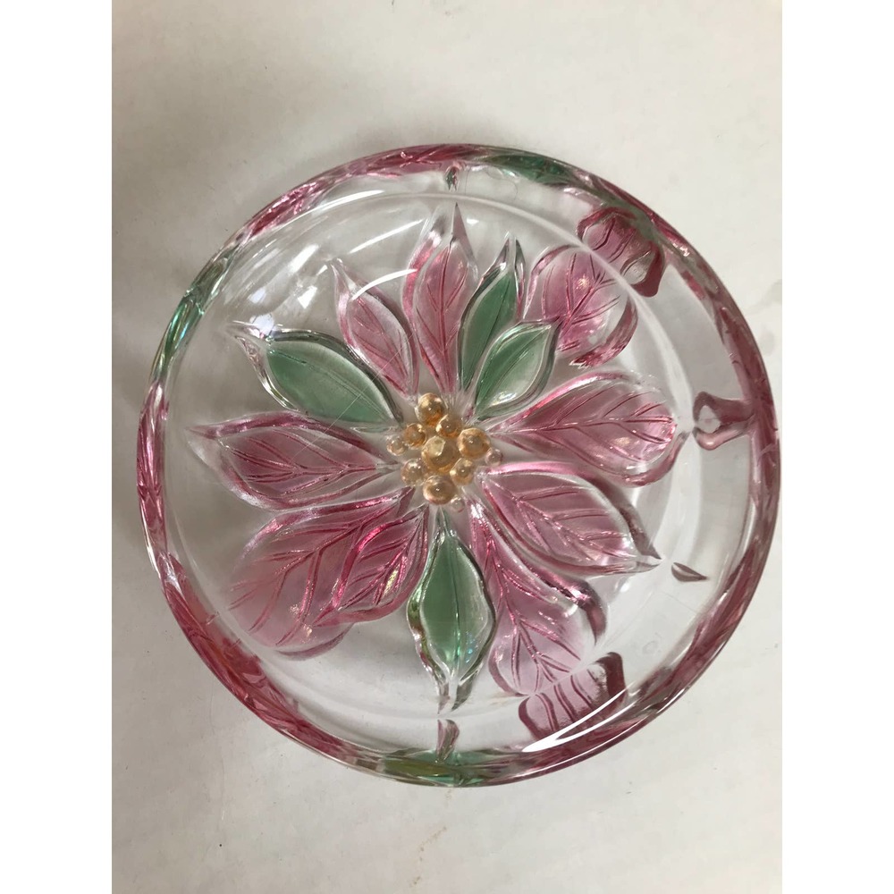Vintage Glass Poinsettia Shallow Dish or Coaster 5"